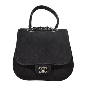 Chanel 13P Black Nubuck Suede Saddle Mini CC Logo Quilted Chain Crossbody Bag